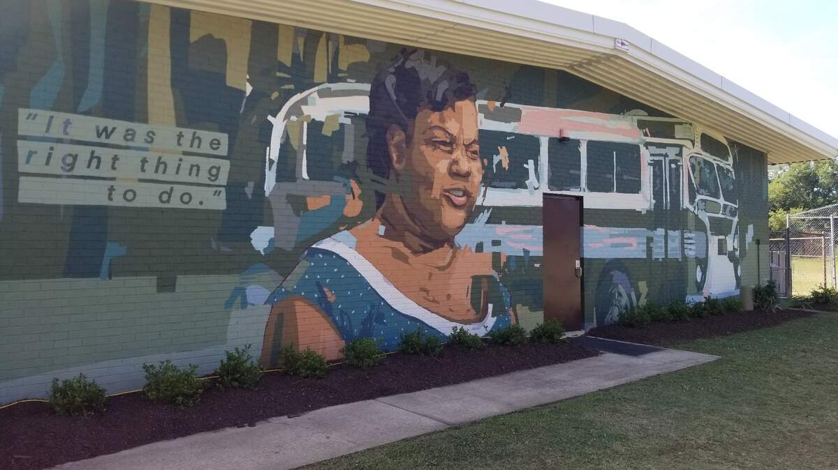 A mural of Sarah Mae Flemming, who helped desegregate city buses in Columbia, was dedicated on May 20, 2021, in Woodland Park.