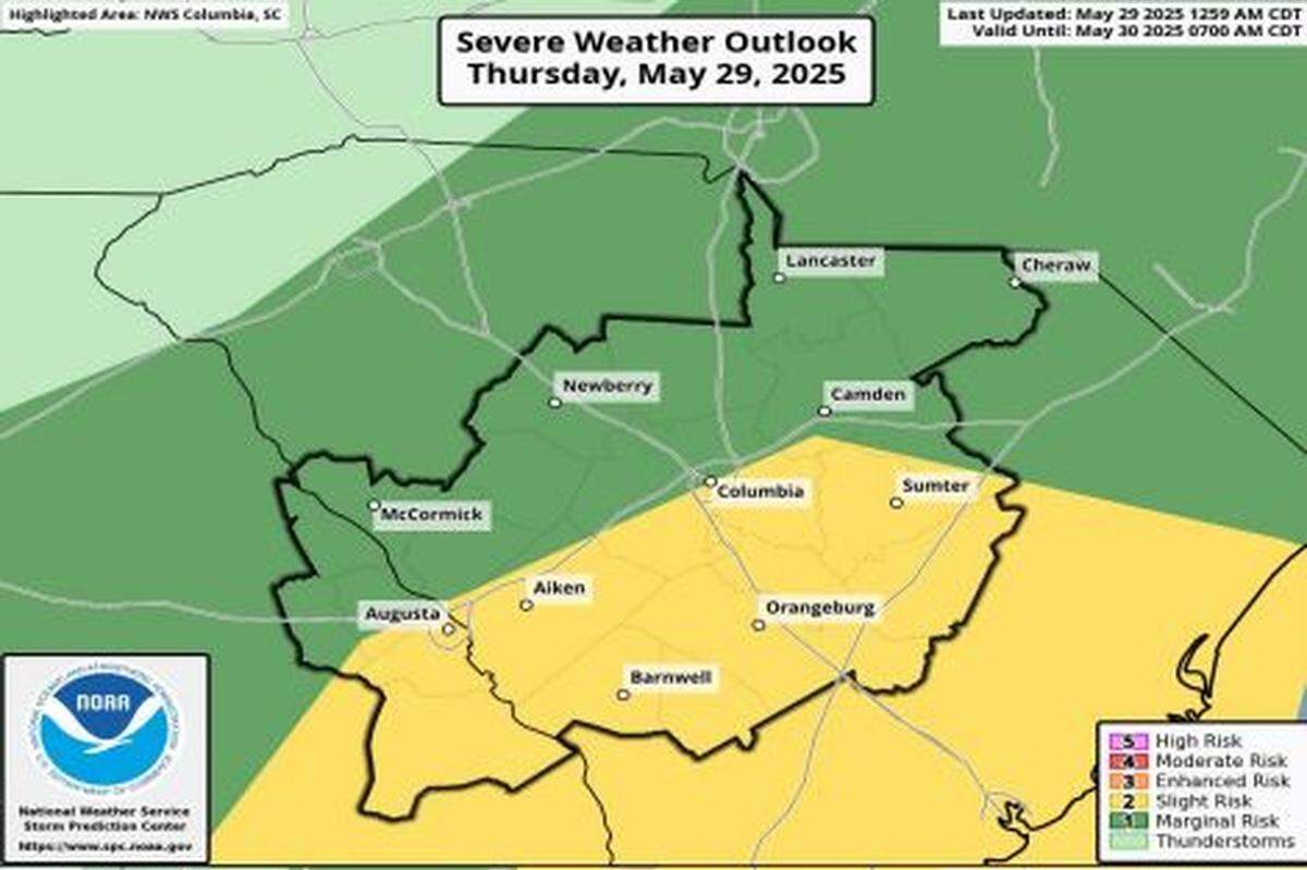 A look at the severe weather forecast for the Midlands region of South Carolina.
