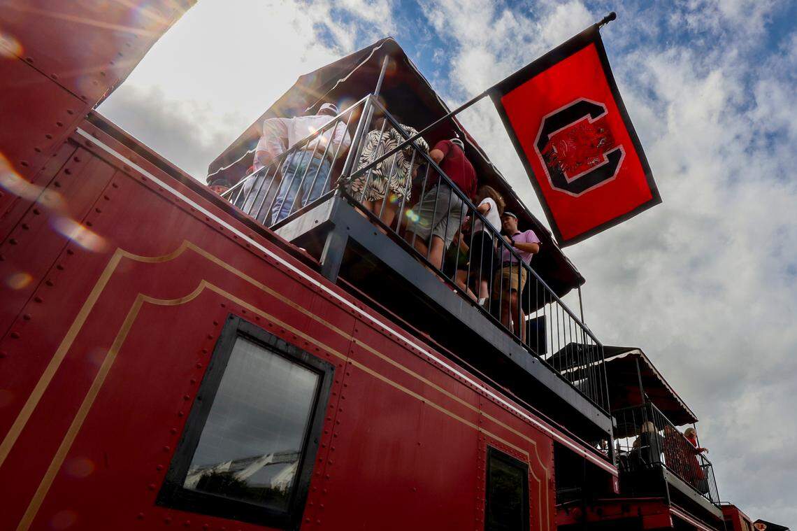 A line of 22 vintage railroad cabooses form the Cockaboose Railroad near the Williams-Brice Stadium. The Cockabooses are privately owned and used mainly for tailgating.