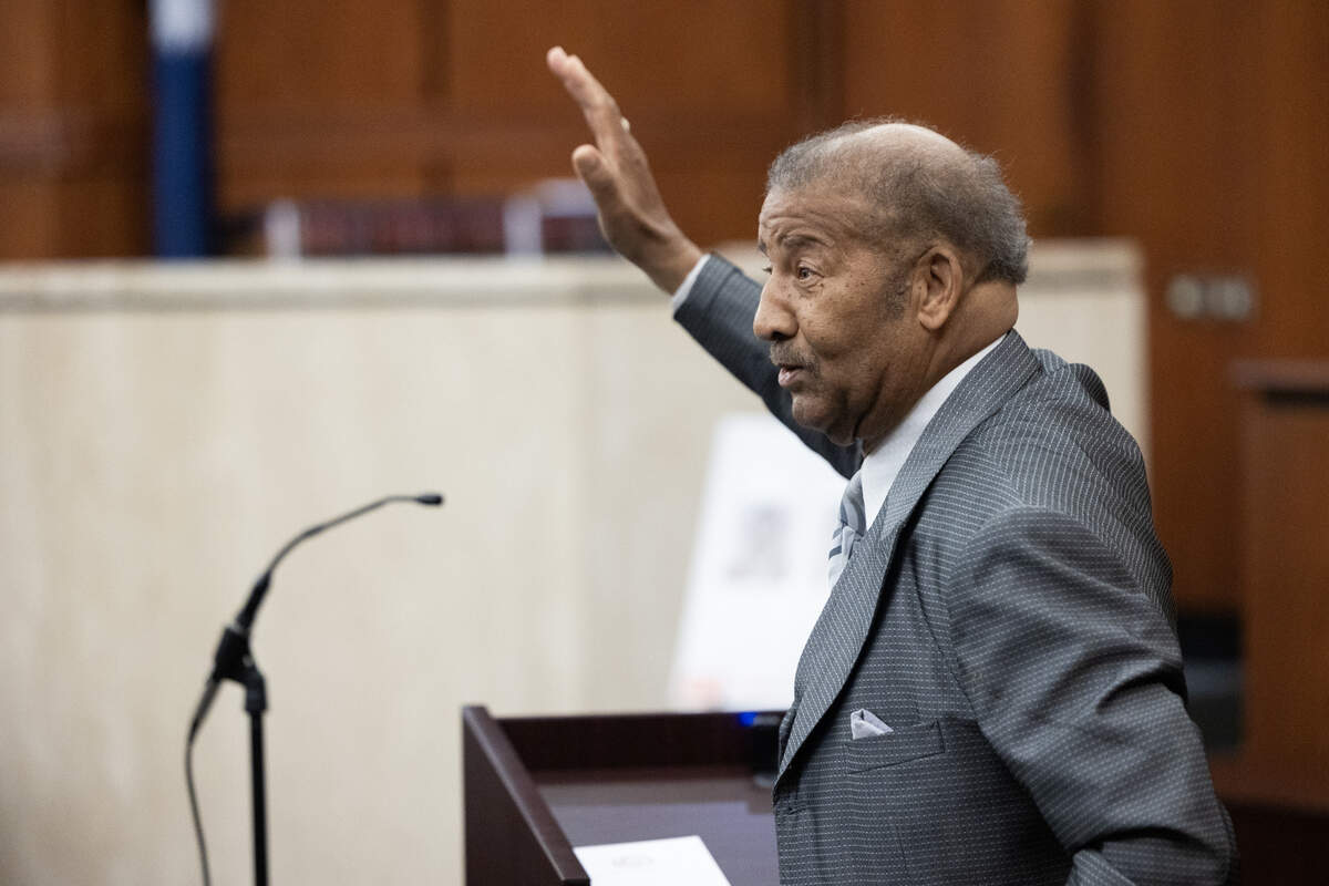 Rev. Simon Bouie speaks about being arrested after participating in a sit-in against segregation in Columbia, South Carolina at the Richland County Judicial Center on Friday, October 25, 2024. Friday, his criminal record was expunged.