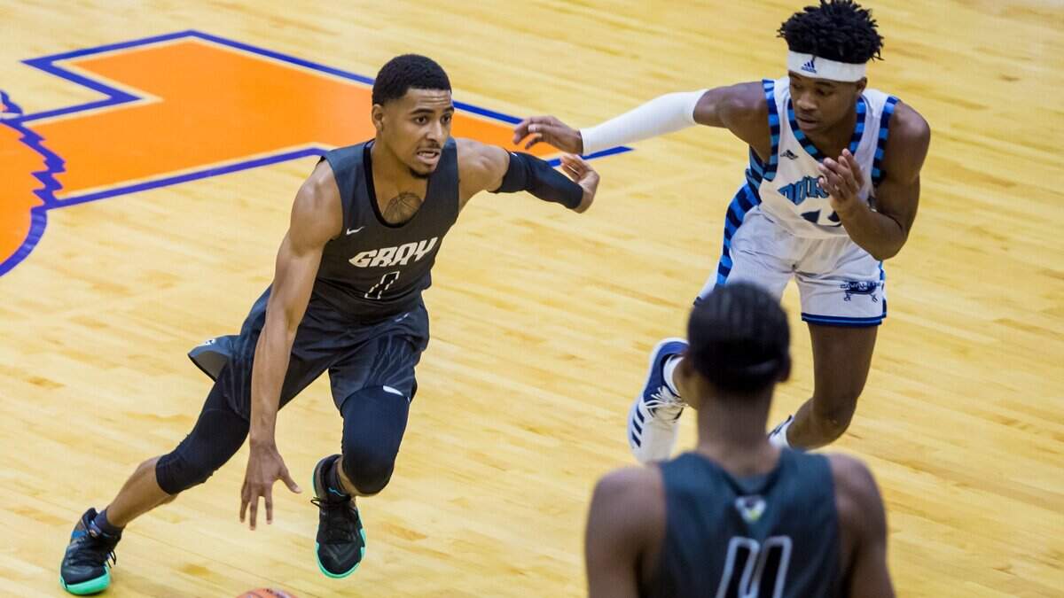 Gray Collegiate guard Khalil Robinson (1) dribbles in a game earlier this season. Robinson and the War Eagles hosted Mullins on Tuesday in the third round of the Class 2A playoffs.