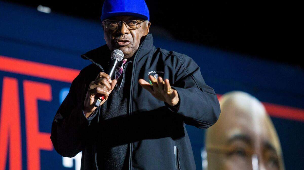 Congressman James Clyburn speaks during a drive-in rally for U.S. Senate candidate Jaime Harrison at the Orangeburg County Fairgrounds.