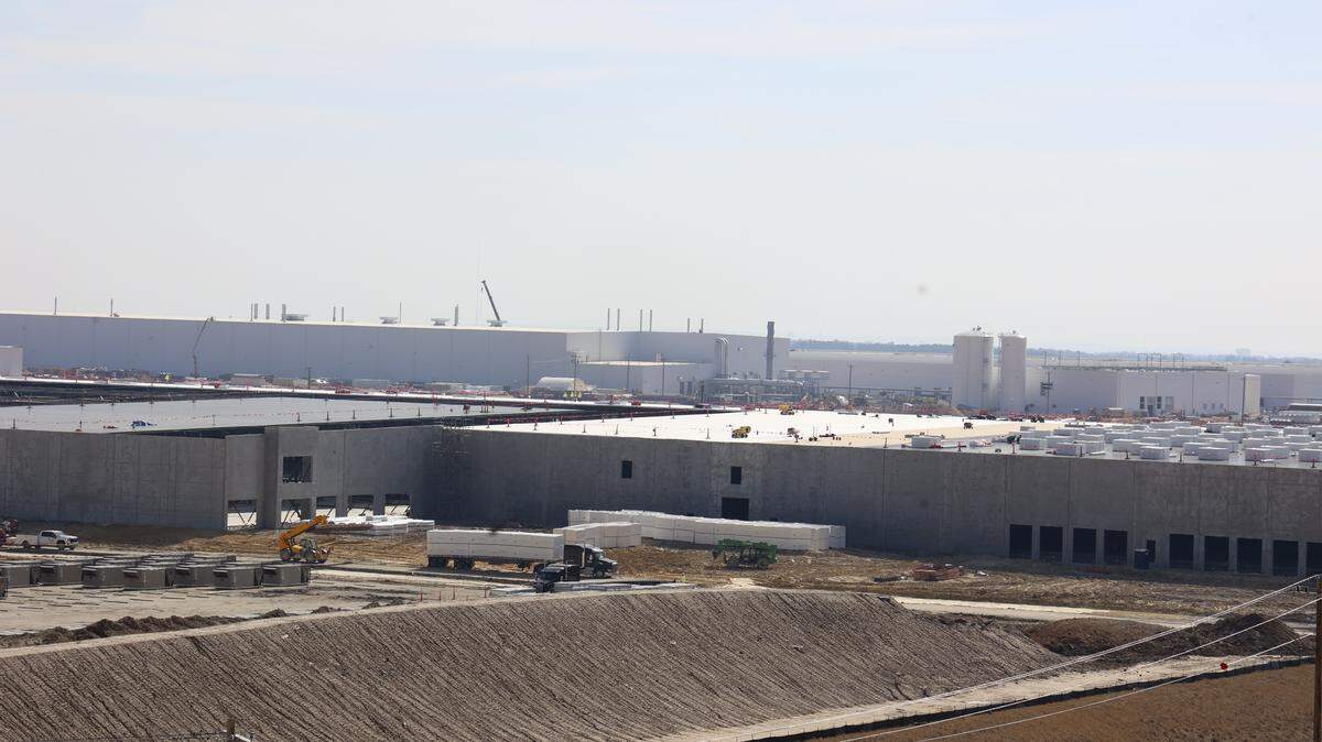 Progress at the Scout Motors facility in Blythewood shows mostly enclosed buildings on Tuesday, Feb. 10, 2026. Work is being done on the 1,100-acre site to complete the electronic vehicle production facility by late 2026 to early 2027.