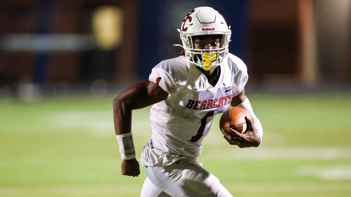Brookland Cayce Bearcats William Young (1) rushes for a touchdown during their game at Airport High School in West Columbia, SC, Friday, Aug. 25, 2023.