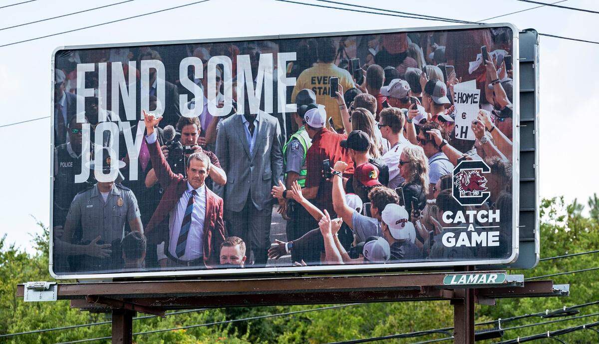 A billboard promoting USC’s “Catch A Game” marketing campaign can be seen along Harden Street in Columbia.