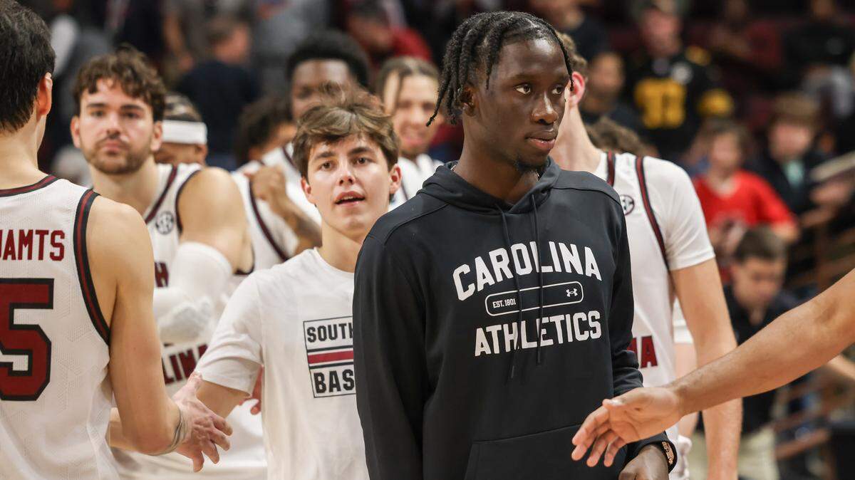 South Carolina guard Abu Yarmah (7) is seen following the men's basketball game against Southern Mississippi at Colonial Life Arena on Sunday, Nov. 9, 2025.