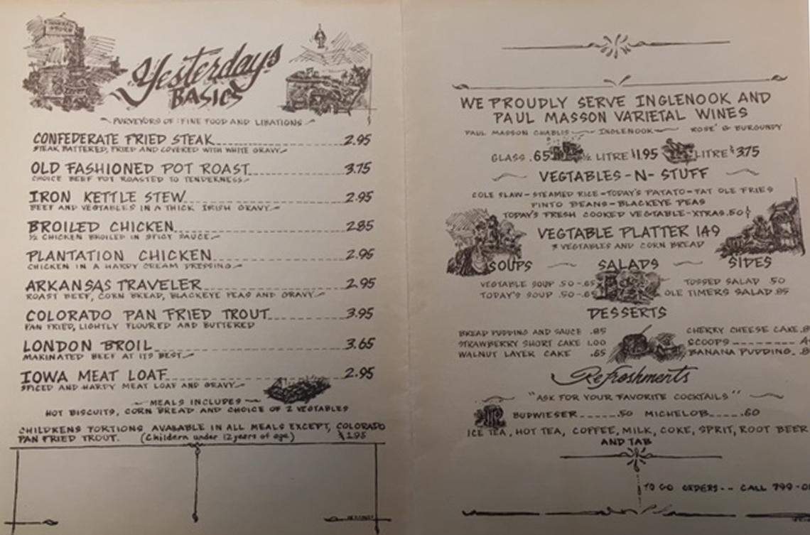 One of the early menus at Yesterdays in Five Points. The Columbia, SC, restaurant is celebrating 40 years in business