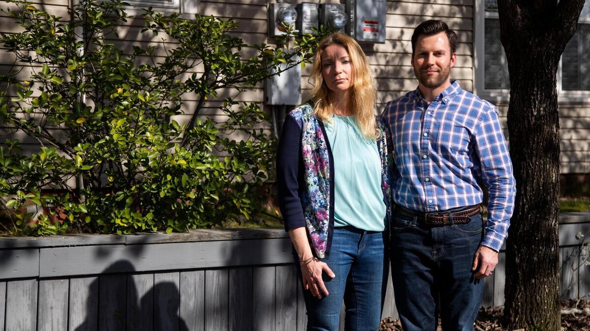 Karen and David Fitch at their home in Cayce, South Carolina on Thursday, March 11, 2021. The Fitchs are concerned a proposed city ordinance could require them to build a parking space on their property, likely removing three flowering trees.