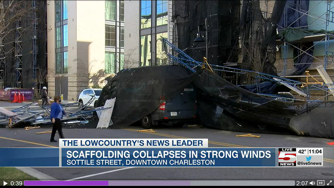 Damage was reported after high winds barreled through the Charleston area.