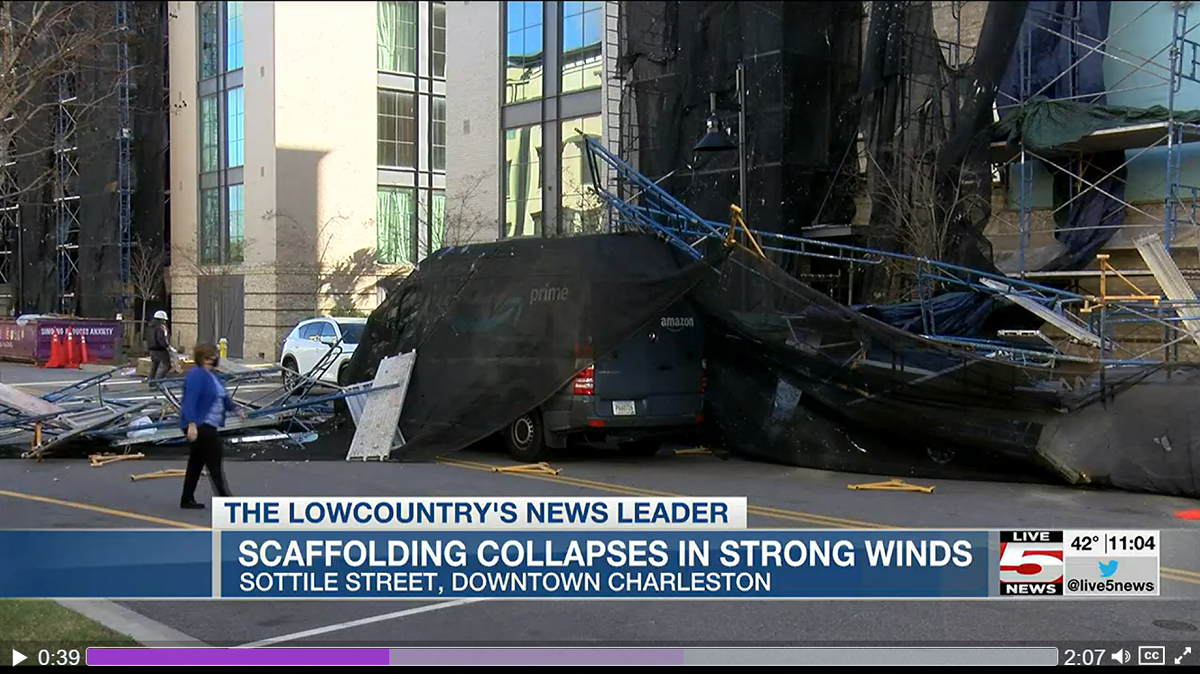 Damage was reported after high winds barreled through the Charleston area.