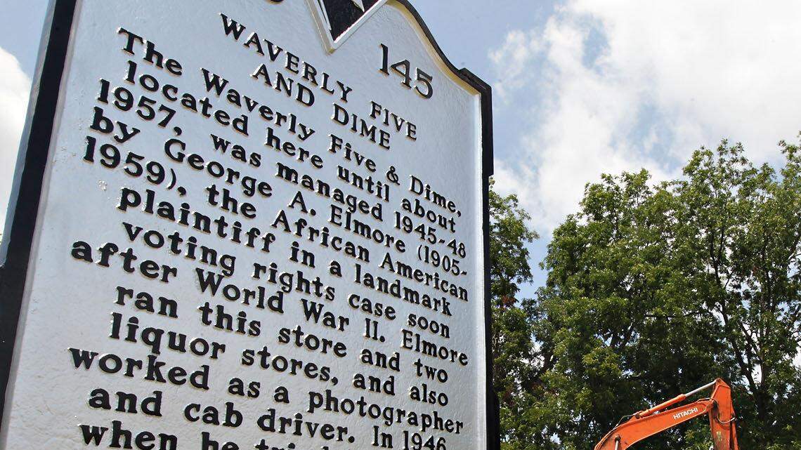 One week after an historic marker was erected on Gervais Street to honor the courage of civil rights pioneer George Elmore, the church next door demolished the old Waverly five-and-dime building that Elmore operated until he was targeted for his actions. Retired educator, M.L. Kohn grew up in a home around the corner from Elmore's family home.  She recalls coming to the building when it was Dantzler Shoe repair to get her school shoes repaired.  "I guess I kept them in business," she says with a chuckle because of how often she had to visit.  "That was part of my childhood."  Kohn sifts through the rubble looking for bricks to save in memory of George Elmore and the old building. "I want to preserve the bricks from this historic structure."