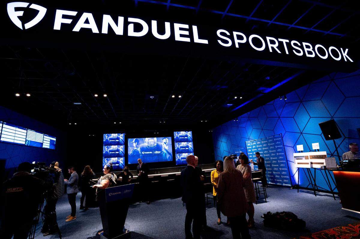 A view of the FanDuel Sportsbook betting area at Belterra Park Cincinnati.