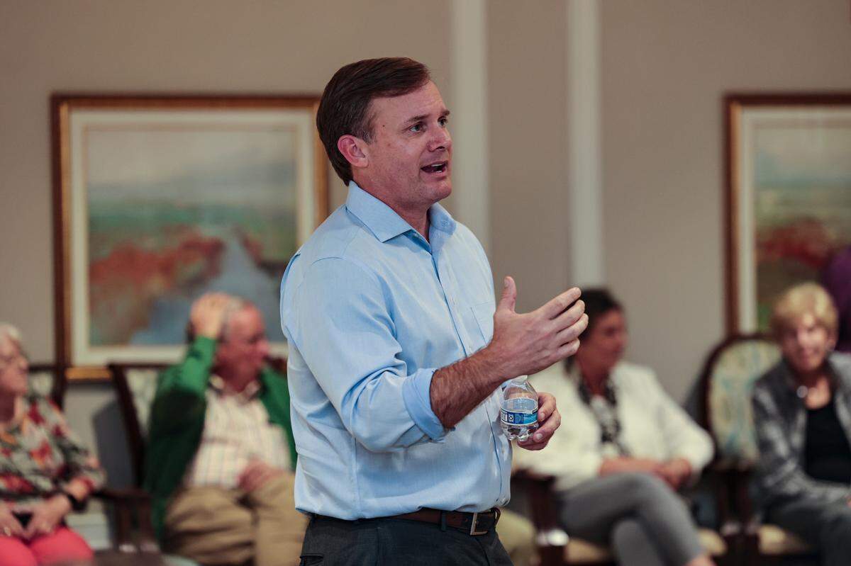 Russell Ott speaks at a gathering at Still Hopes on Tuesday, Oct. 15, 2024.