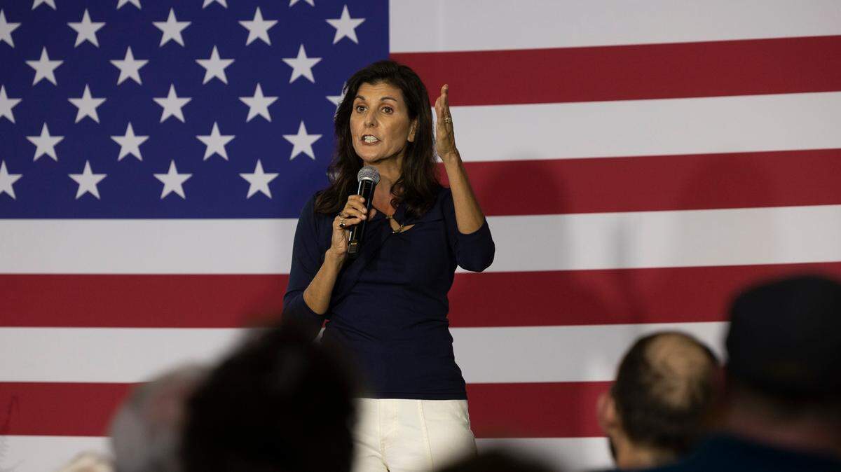 Nikki Haley speaks to home-town supporters during a campaign rally at The Grove in Lexington County on Thursday, April 06, 2023.