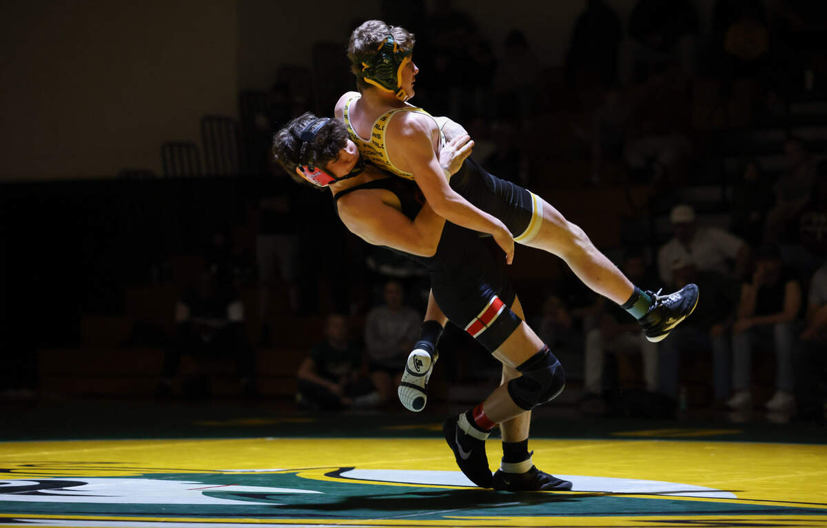 Cooper Smythe of Cardinal Newman wrestles Gideon Glenn of Ben Lippen during the SCISA Wrestling State Championships at Ben Lippen in Columbia on Saturday, Feb. 1, 2025.