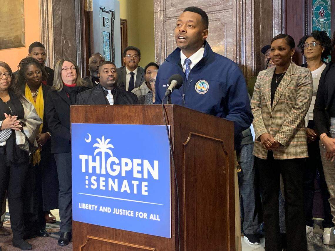 State Rep. Ivory Thigpen, D-Richland, announces his run for the state Senate in District 22 on Monday, Jan. 22, 2024. He is running for a seat currently held by state Sen. Mia McLeod, a Richland County independent.