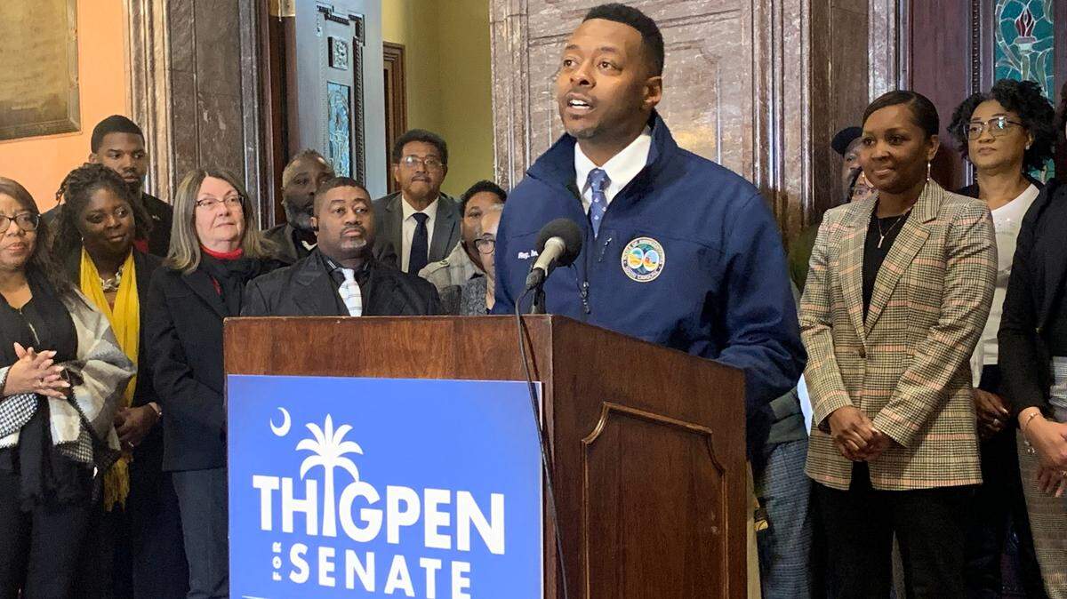 State Rep. Ivory Thigpen, D-Richland, announces his run for the state Senate in District 22 on Monday, Jan. 22, 2024. He is running for a seat currently held by state Sen. Mia McLeod, a Richland County independent.