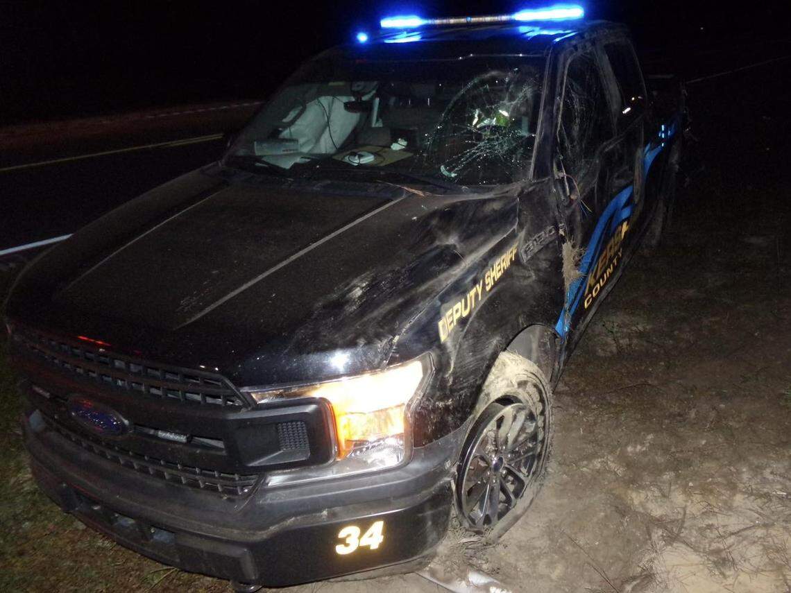 A patrol vehicle was damaged during a chase with a U-Haul truck.