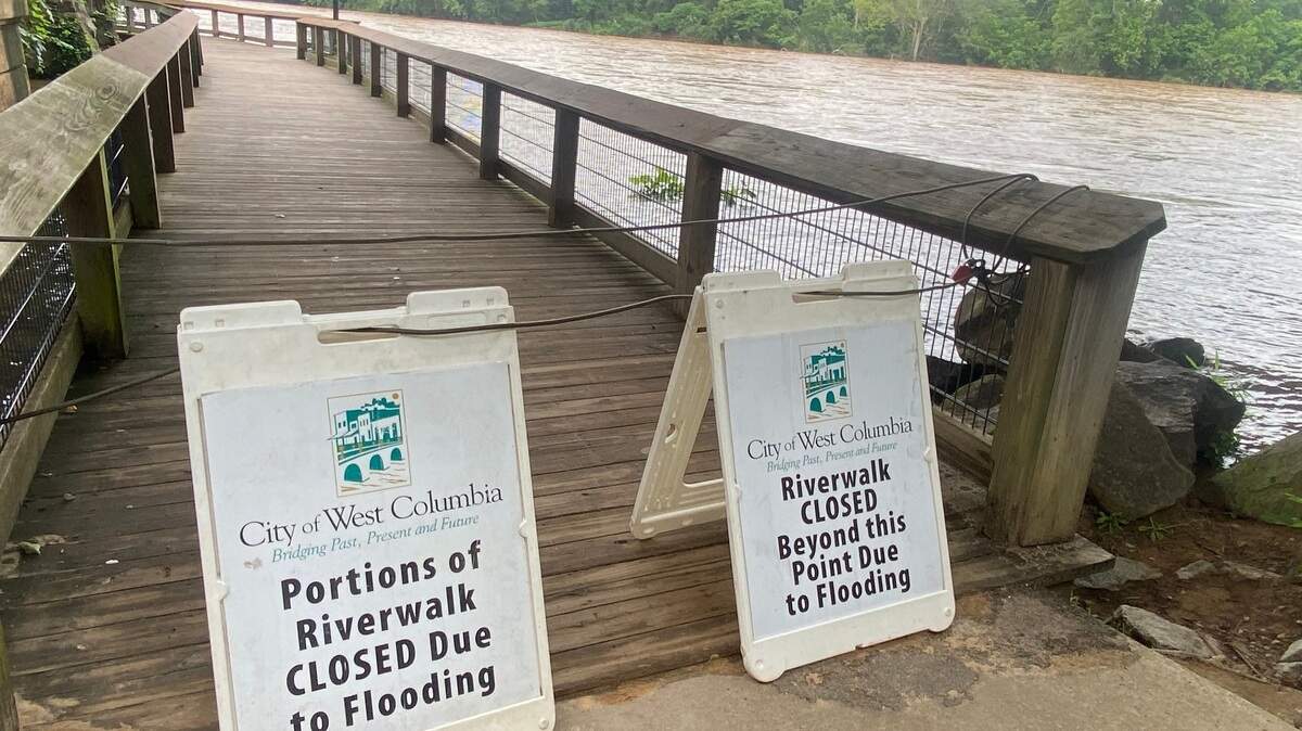 The Congaree River’s rising waters forced the City of West Columbia to close off a portion of the city’s riverwalk on Friday, May 10, 2024.
