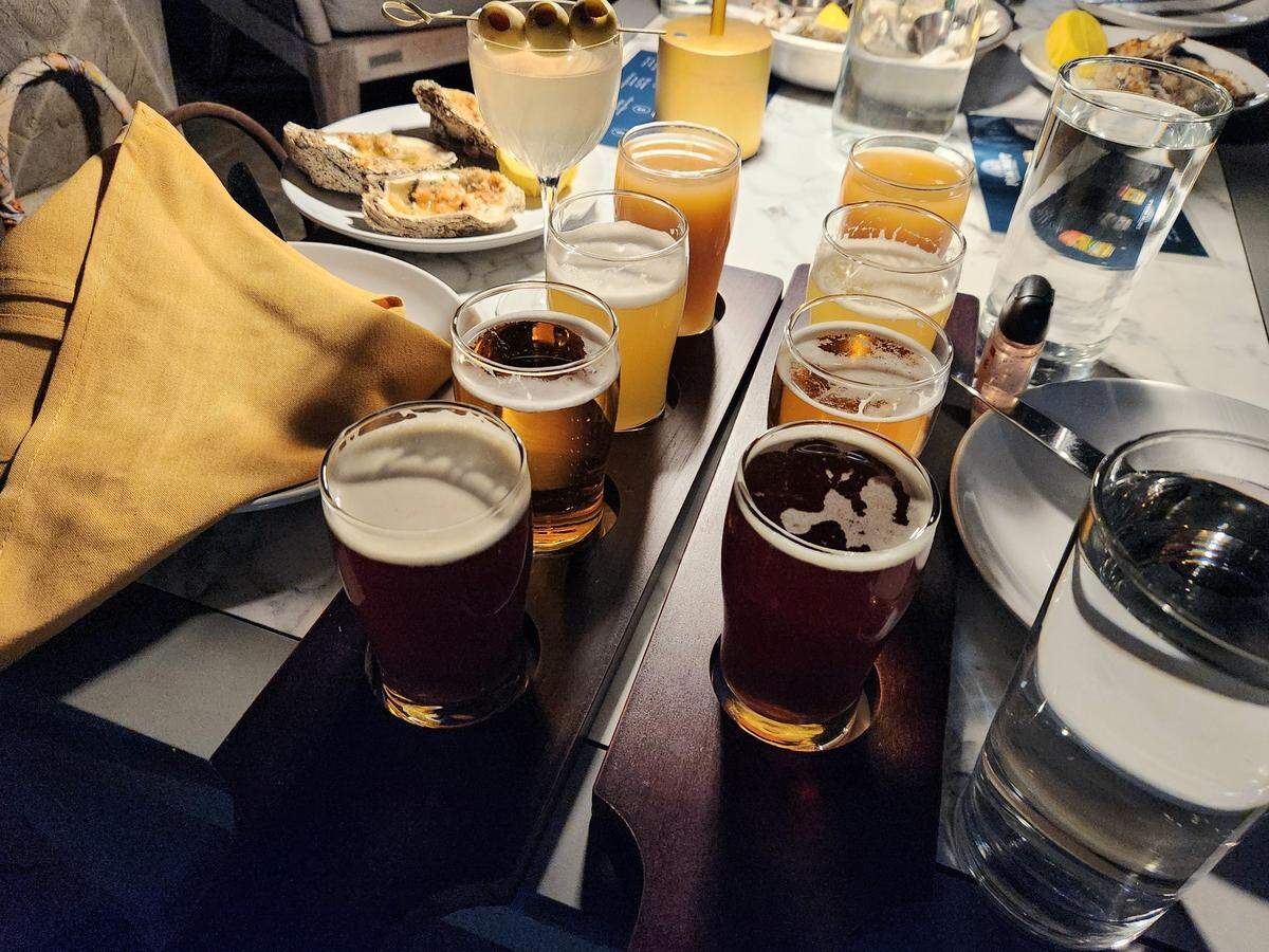 A flight of Peak Drift beer at Smoked restaurant.