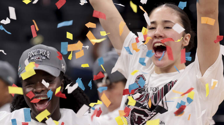 Photos: South Carolina women’s basketball team celebrates their win over TCU in Elite Eight game.