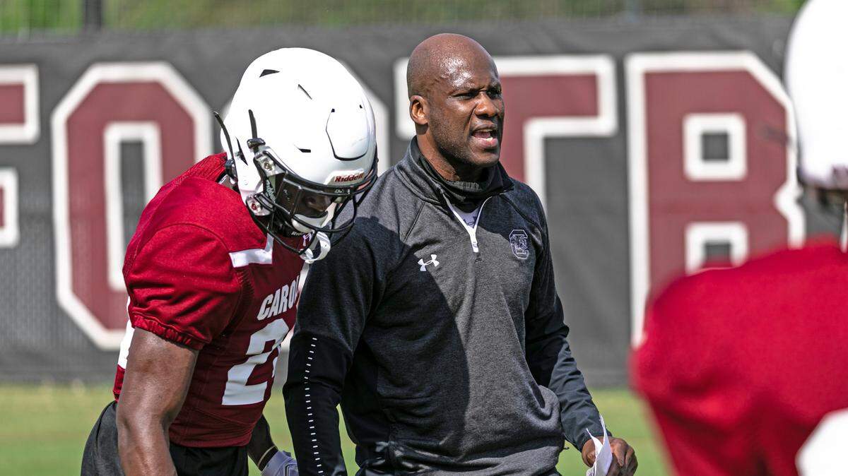 South Carolina defensive backs coach Torrian Gray during a 2021 spring football practice