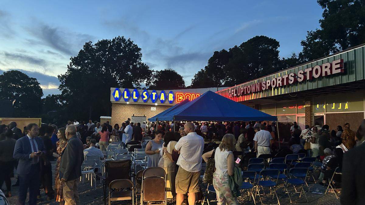 Nearly 400 people turned out in support of the lighting of a new marquee at the historic All Star Bowling Lane in Orangeburg, S.C., on Aug. 21, 2025.