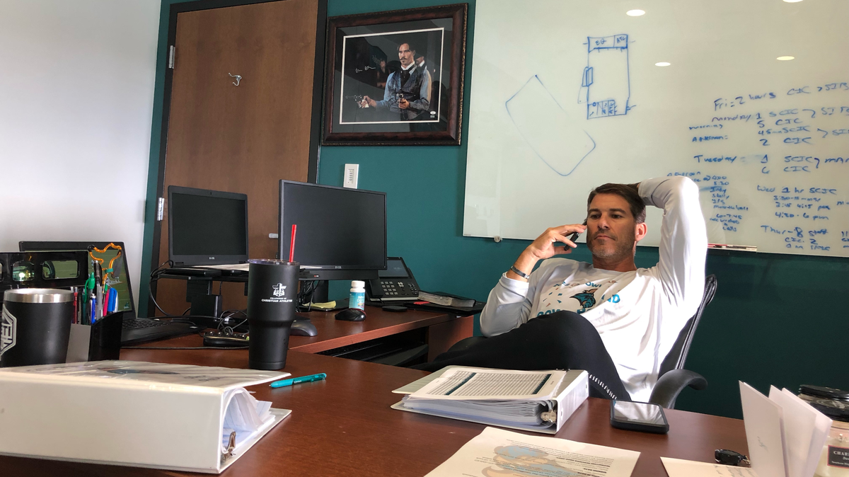 Jamey Chadwell chats with the Old Dominion in-house radio hosts ahead of Coastal Carolina’s homecoming game vs. ODU on Saturday in Conway, SC.