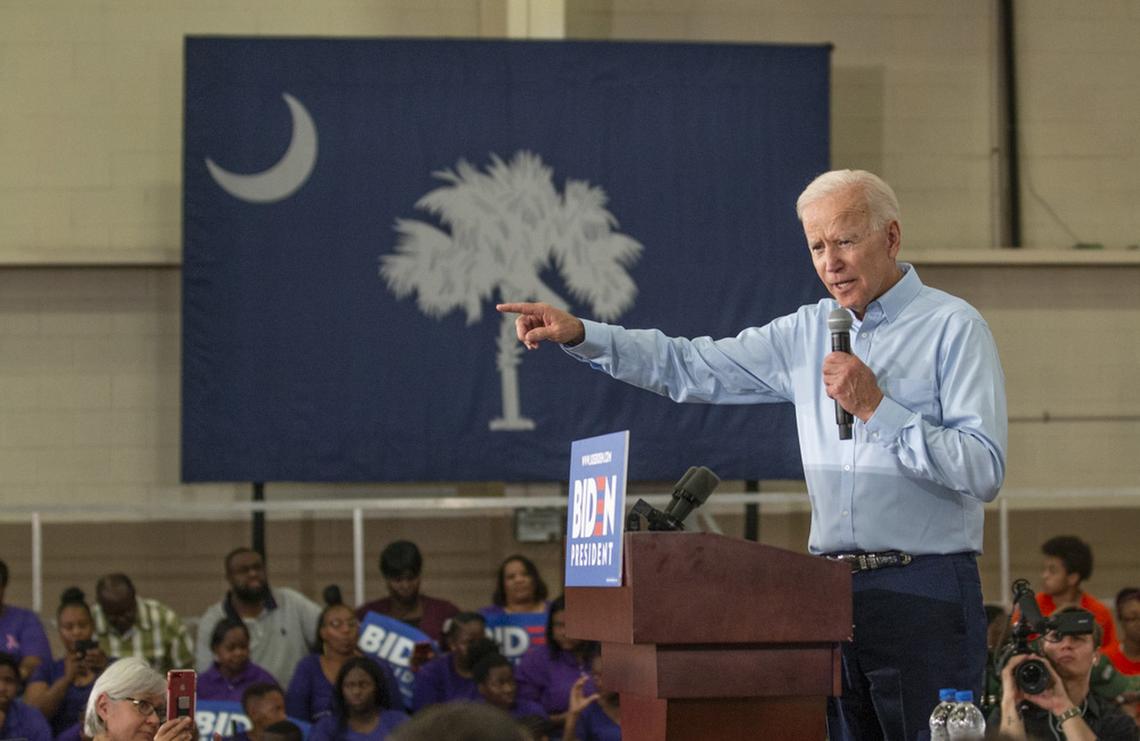 Joe Biden speaks to supporters during his first campaign stop in South Carolina at the Hyatt Park Community Center in Columbia. 5/4/19