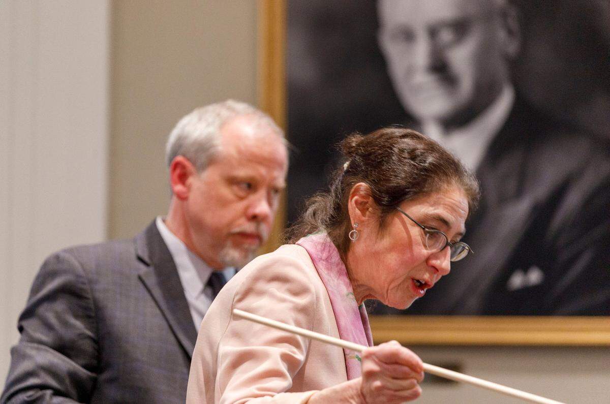 Prosecutor Creighton Waters listens as forensic pathologist at MUSC Dr. Ellen Rieme testifies during the Alex Murdaugh trial at the Colleton County Courthouse in Walterboro, Monday, Feb. 13, 2023. Grace Beahm Alford/The Post and Courier/Pool