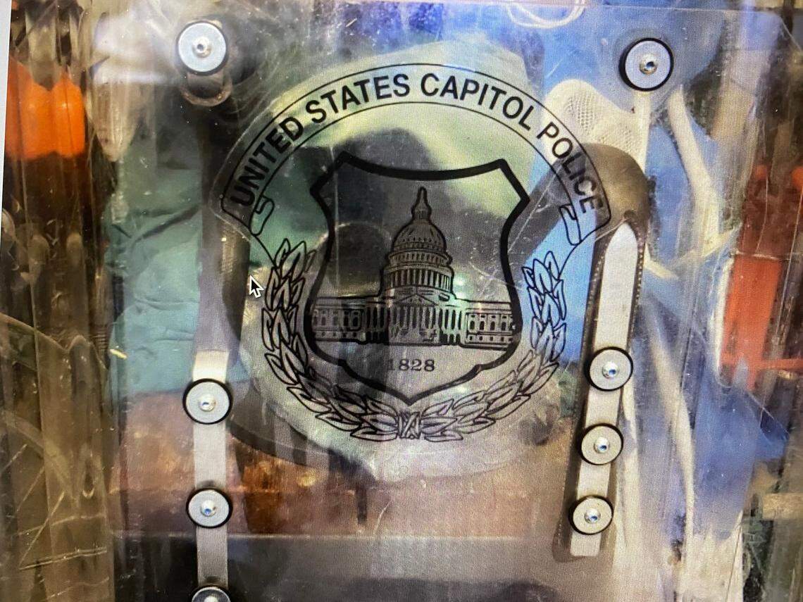 Capitol police riot shield the FBI seized at James Giannakos’ SC house