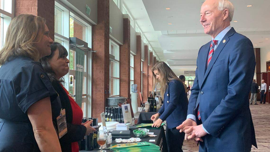 Former Arkansas Gov. Asa Hutchinson speaks to attendees at the Vision ’24 Conference in North Charleston on Saturday, March 18, 2023.