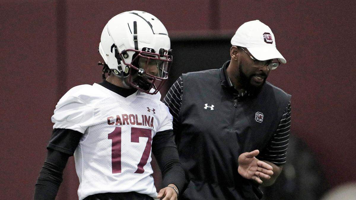 South Carolina’s La’Dareyen Craig during a practice March 31.
