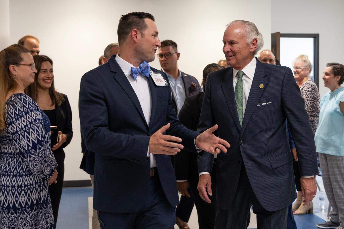 American Leadership Academy Lexington School Leader Dr. Michael Gordon Smith takes South Carolina Gov. Henry McMaster on a tour of ALA Lexington’s upper school building on Thursday, August 10, 2023.