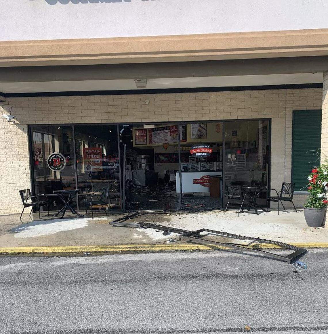 Columbia police are searching for a driver who crashed into a restaurant.