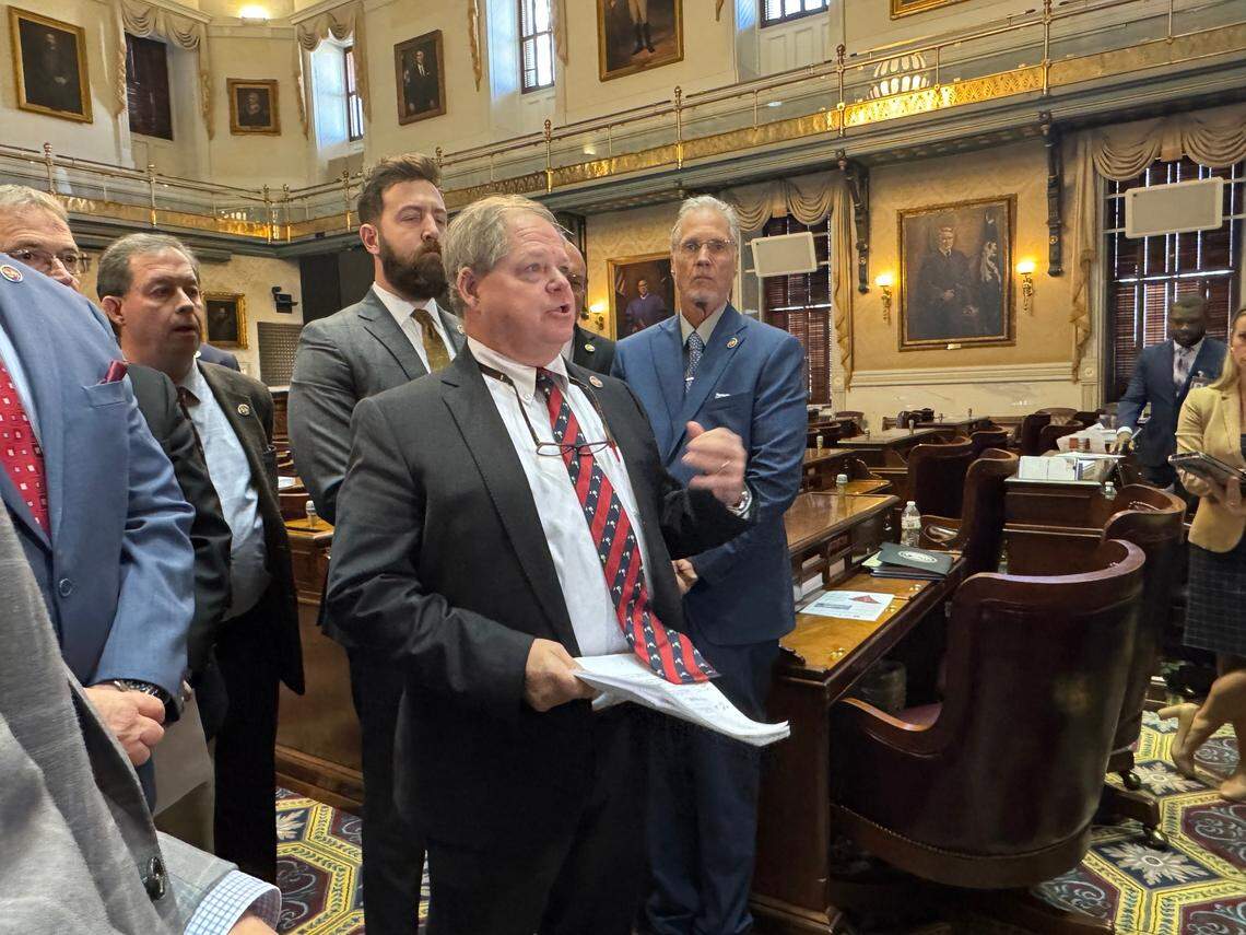 House Judiciary Committee Chairman Weston Newton, R-Beaufort, discusses a liquor liability bill that passed the House on Thursday, March 6, 2025.