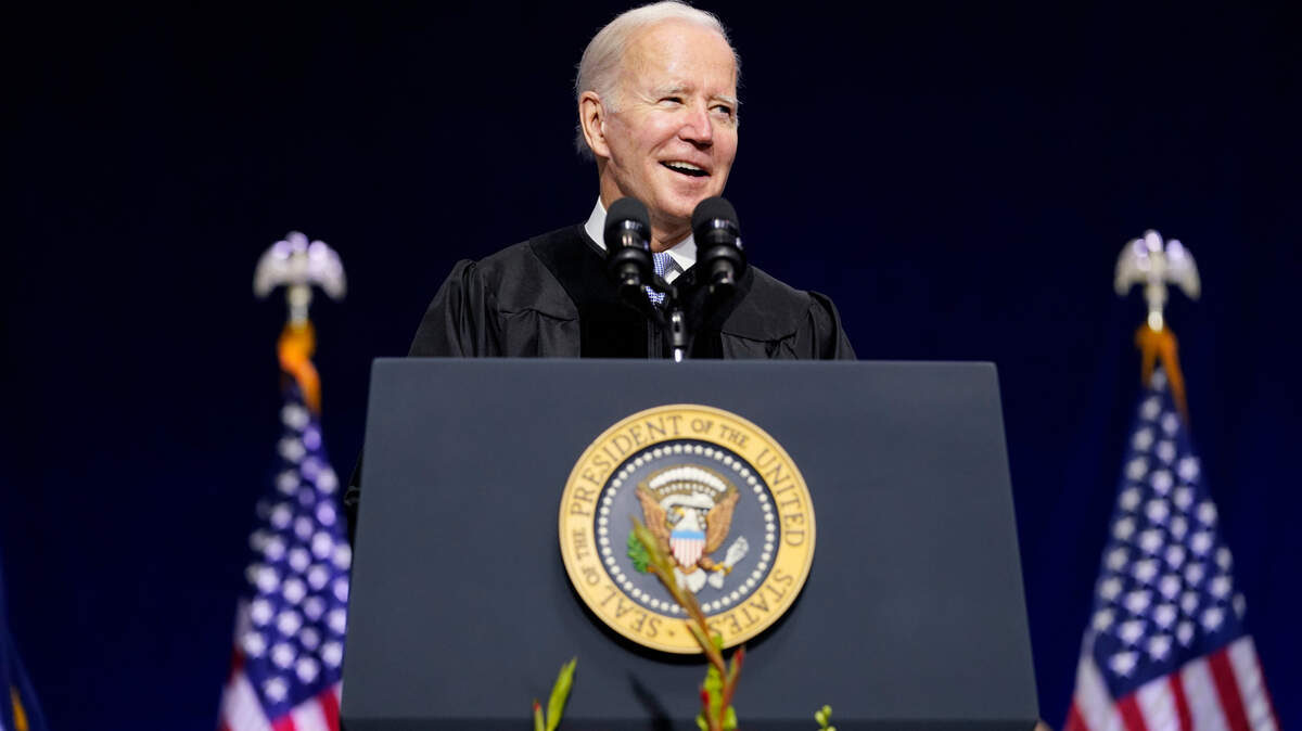 President Joe Biden delivers the keynote address at the South Carolina State University’s 2021 Fall Commencement Ceremony in Orangeburg, S.C., Friday, Dec. 17, 2021.(AP Photo/Carolyn Kaster)