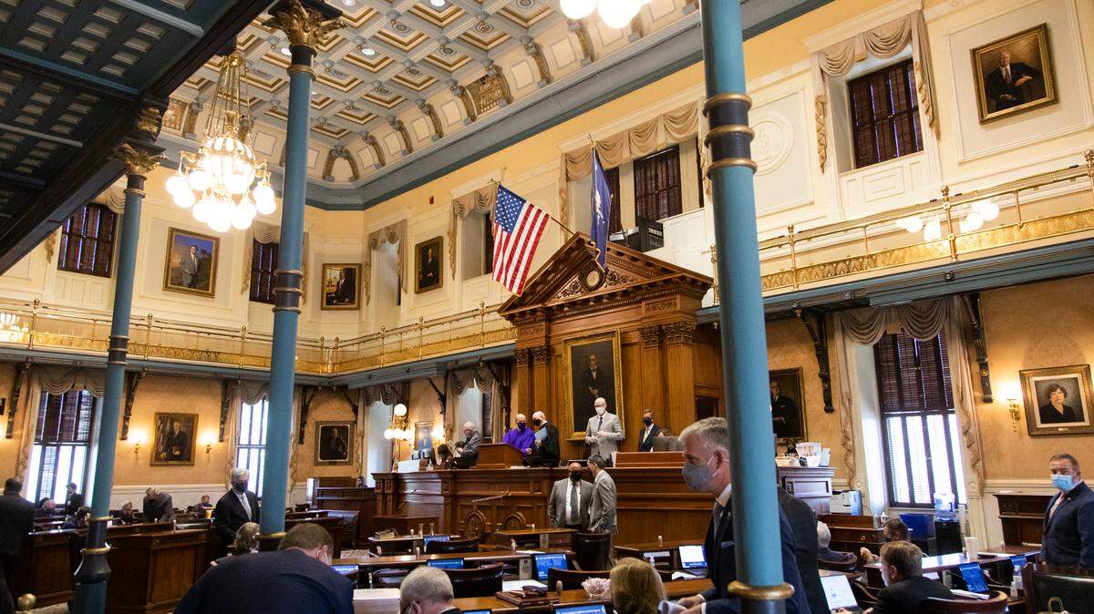 Lawmakers on their first day back of the new session in the Senate chambers of the South Carolina State House on January 11, 2022. 