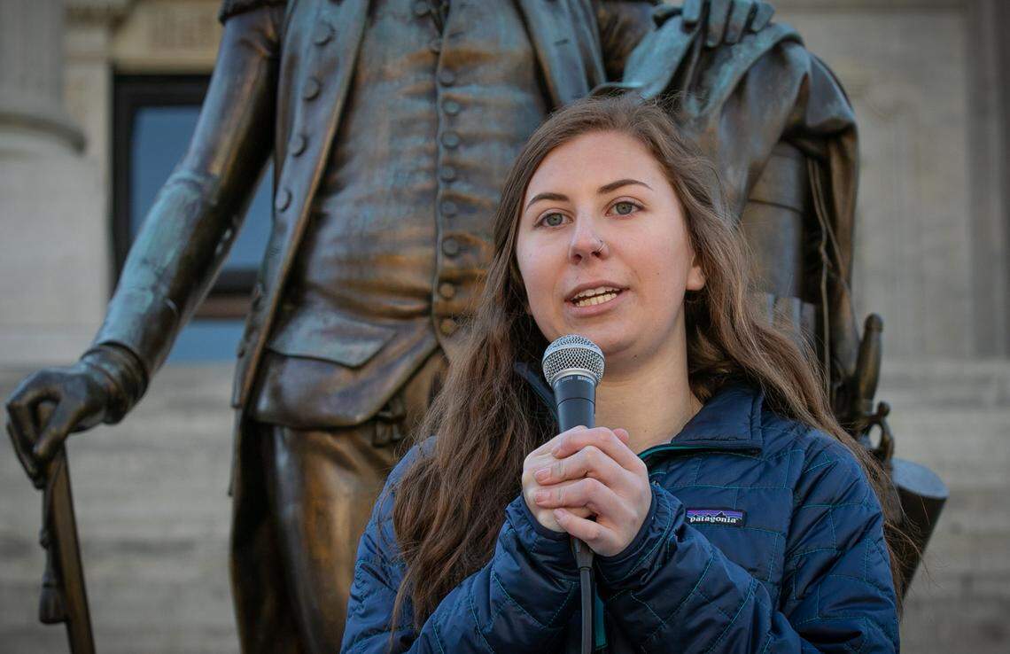 Sydney Clinton, 17, one of the founders of Lowcountry Students for Political Action, an alliance of mostly high school students, speaks at a rally at the South Carolina State House to urge legislators to pass senate bill 154. The bill would expand the background check period from three to five days before a gun purchase can be approved. 1/31/19