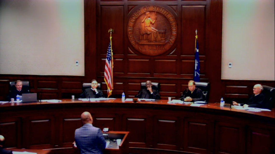 Attorney Todd Rutherford, who also serves in the South Carolina House, argues in front of the South Carolina Supreme Court on Wednesday, April 26, 2023, in Columbia, S.C.