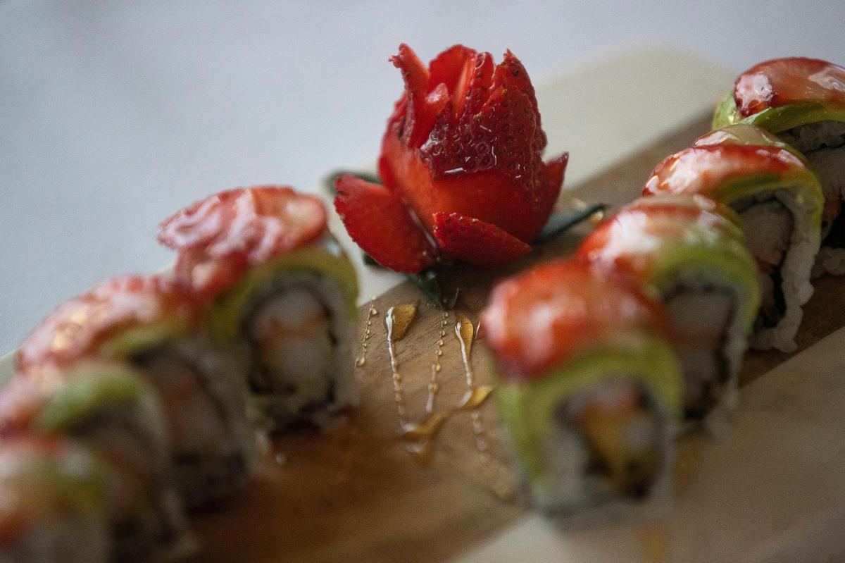 The strawberry and honey sushi at M Grille on Friday, March 26, 2021. The restaurant was closed for three years.