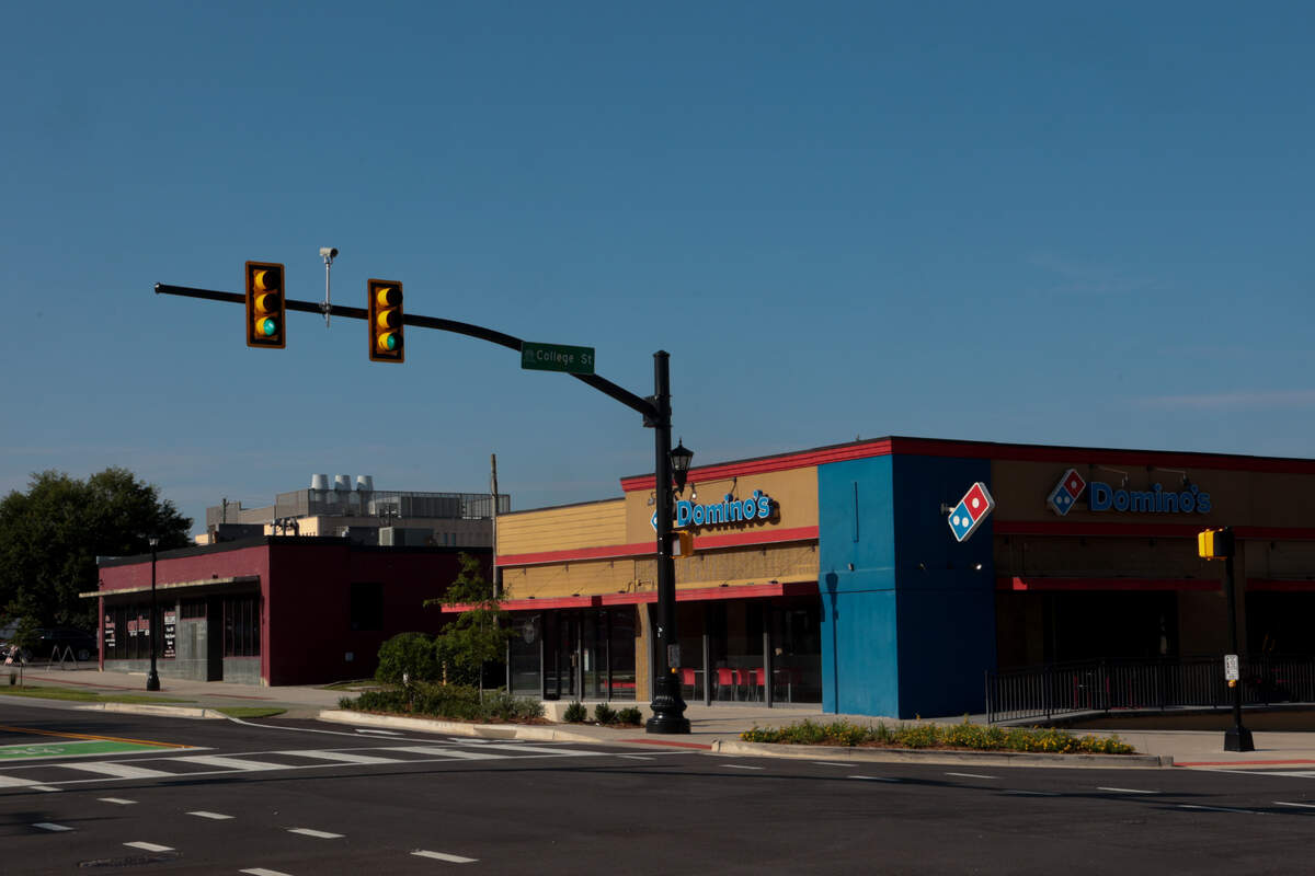 The Domino’s Pizza on South Main Street has relocated, leaving the parcel open for redevelopment.