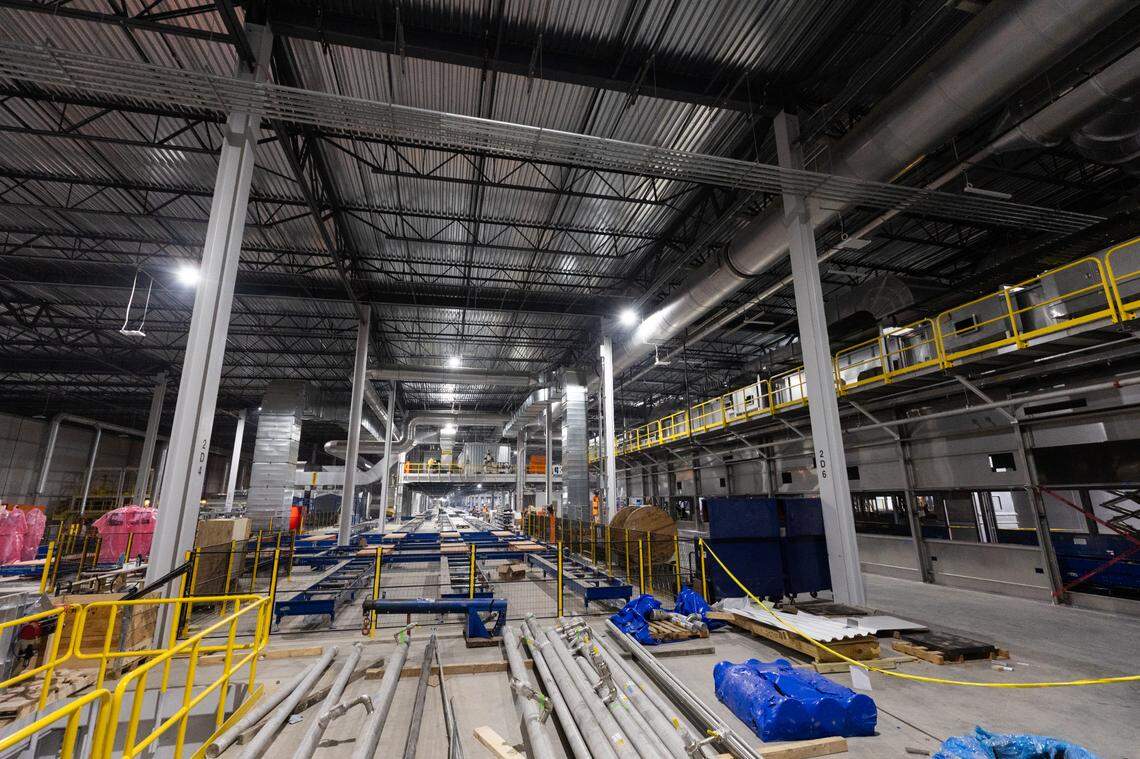 The painting facility at the Scout Motors manufacturing plant in Blythewood, South Carolina is under construction on Thursday, April 10, 2025.