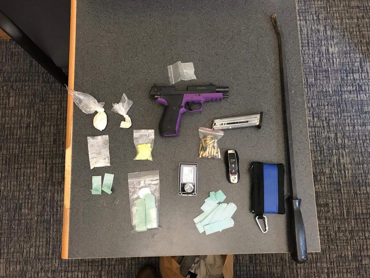 Drugs, a gun and ammunition were found when a man was arrested.