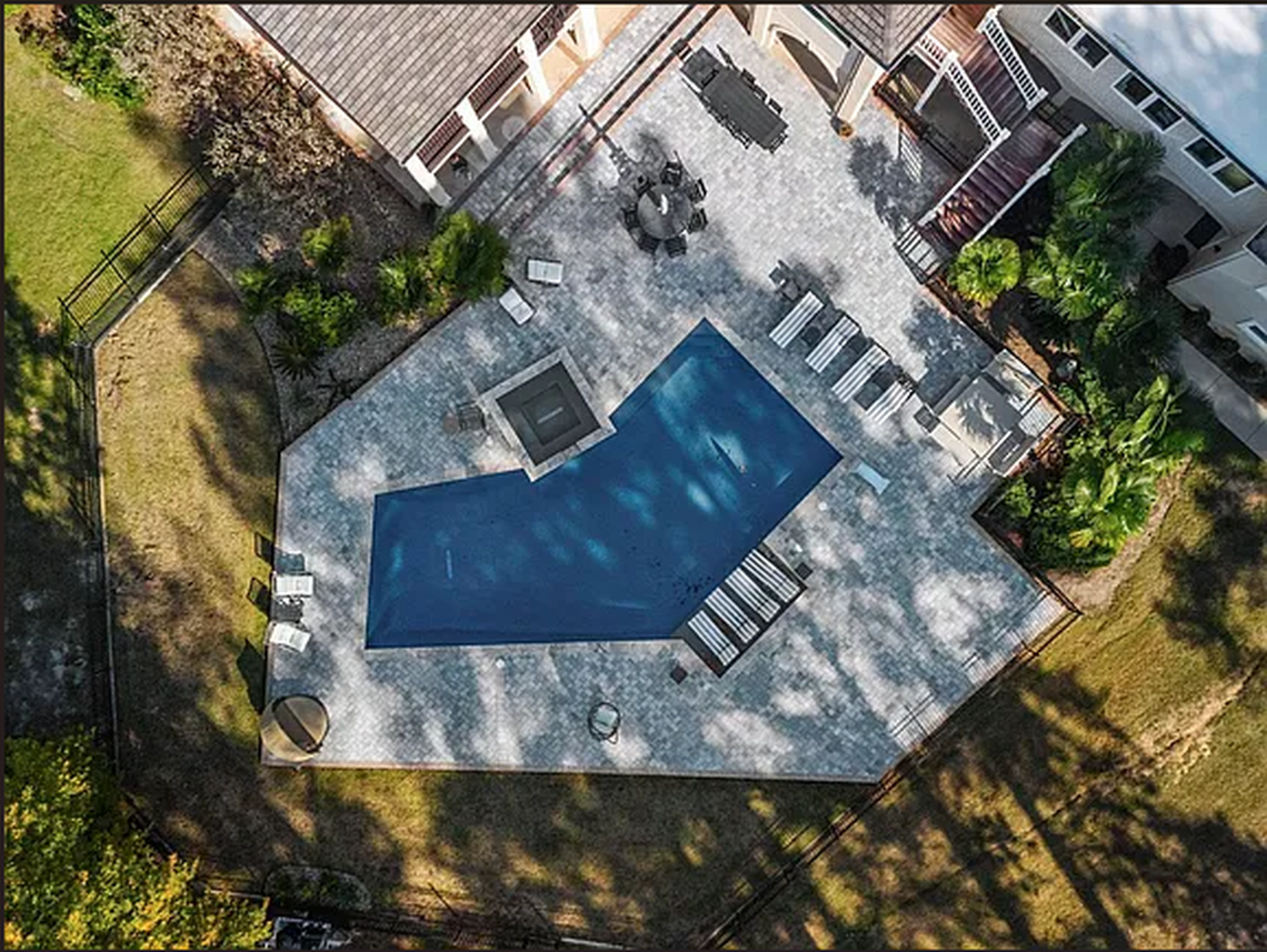 The pool beside the $7 million house on Lake Murray now listed for sale on Zillow.