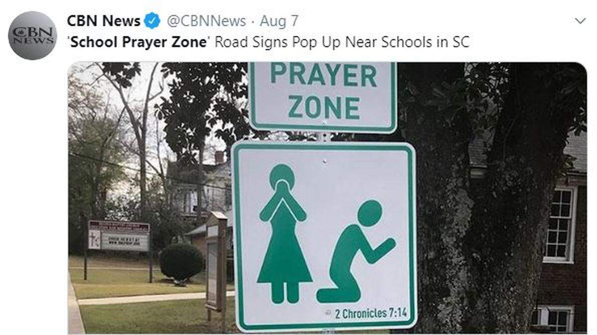 The South Carolina Department of Transportation said it did not approve “School Prayer Zone” signs.