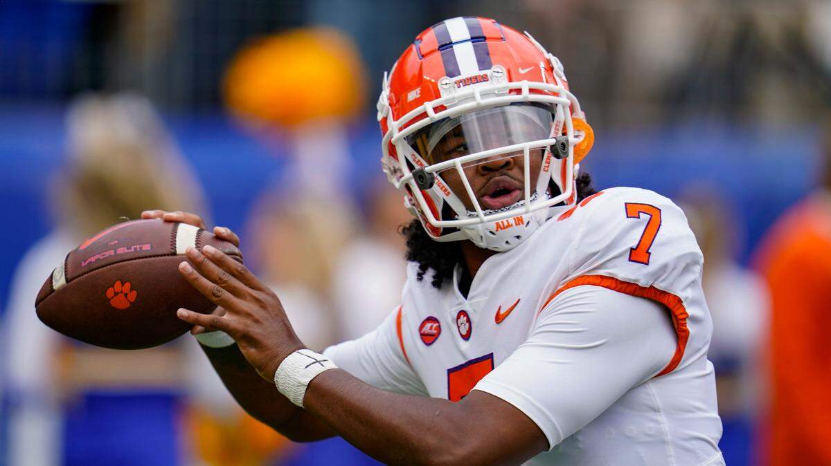 Clemson quarterback Taisun Phommachanh (7) plays against Pittsburgh during an NCAA college football game, Saturday, Oct. 23, 2021, in Pittsburgh. (AP Photo/Keith Srakocic)