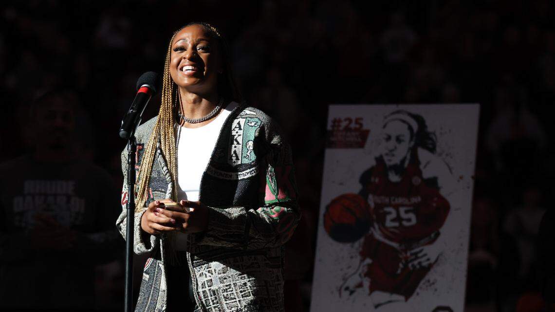 Former Gamecock Tiffany Mitchell had her jersey retired during a ceremony at Colonial Life Arena on Sunday, November 12, 2023.