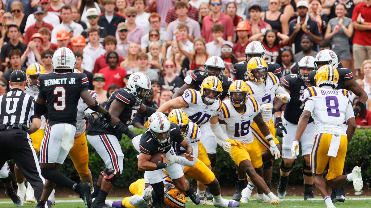 University of South Carolina quarterback Robby Ashford (1) plays the Louisiana State University Tigers at Williams-Brice Stadium on Saturday, September 14, 2024.