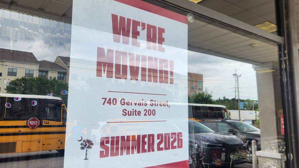 Posters hanging in the windows at Addam’s Gamecock Gear indicate the business plans to move from Assembly Street to 740 Gervais St. suite 200 in the Vista.